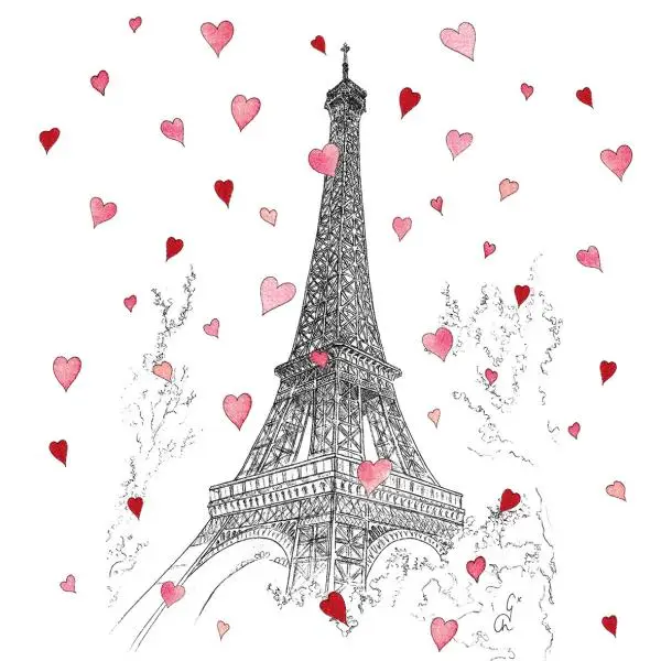 20 Servietten Liebe in Paris – Rote Herzen am Eiffelturm | Tischdeko 33x33 cm