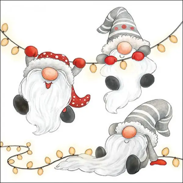 20 Servietten lustige Gnome als Weihnachtsmann tanzen an einer Lichterkette 20 Servietten lustige Gnome als Weihnachtsmann tanzen an einer Lichterkette
