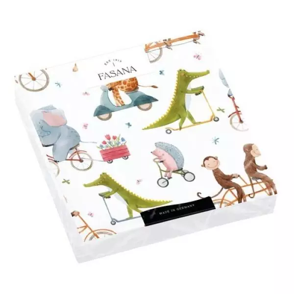 20 napkins funny animals for children's birthday with bicycle and scooter 33cm