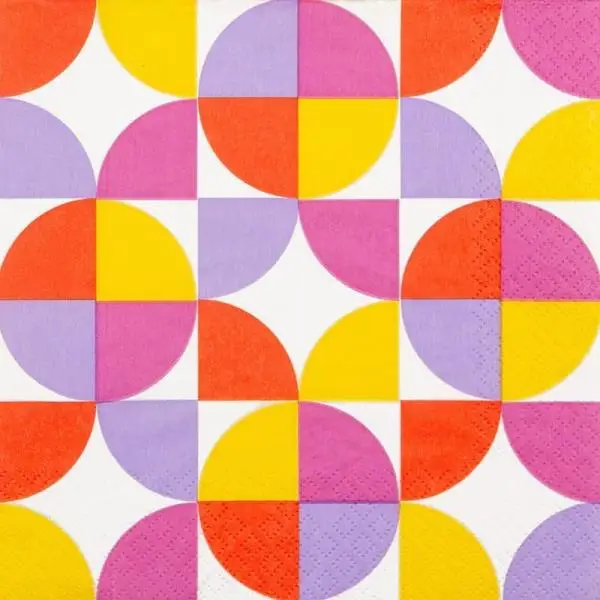 20 Servietten Mandala aus bunten Viertelkreisen – 33 cm | Bunte Deko-Servietten für Party & Tischdeko