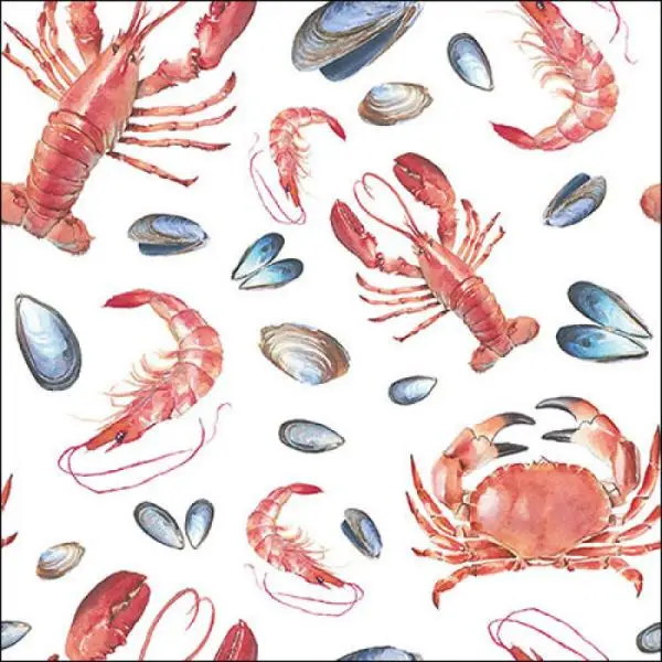Servietten 20 Stück – Maritim mit Krebsen, Hummer, Muscheln & Garnelen Servietten 20 Stück – Maritim mit Krebsen, Hummer, Muscheln & Garnelen