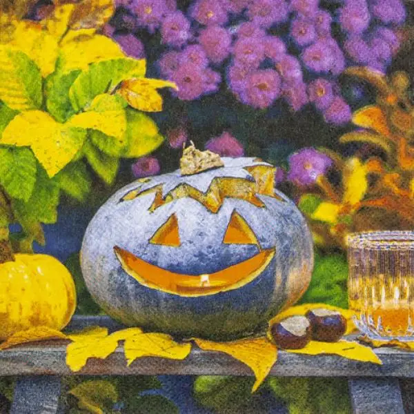 20 Servietten mit lachendem Kürbis, Kastanien und Herbstblättern – stimmungsvolle Tischdeko für den Herbst 20 Servietten mit lachendem Kürbis, Kastanien und Herbstblättern – stimmungsvolle Tischdeko für den Herbst