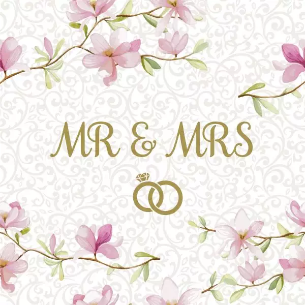 20 Servietten Mr & Mrs und rosa Blüten Hochzeit Liebe 33x33 cm