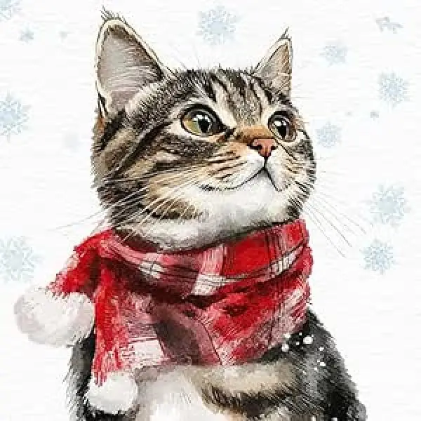 Servietten 20 Stück – Niedliche Katze im Winter mit Schal, Weihnachtsdeko
