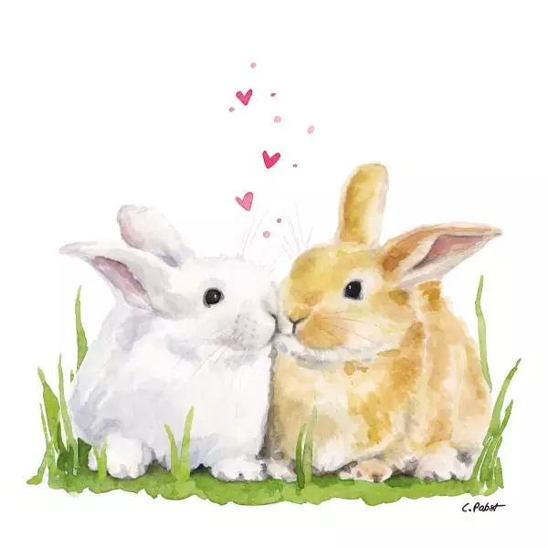 20 Easter napkins cute bunnies kissing with hearts as table decorations 33cm