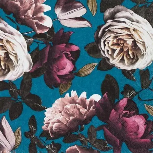 20 Servietten Pfingstrosen Blumen zu Pfingsten auf dunkelblau 33cm als Tischdeko