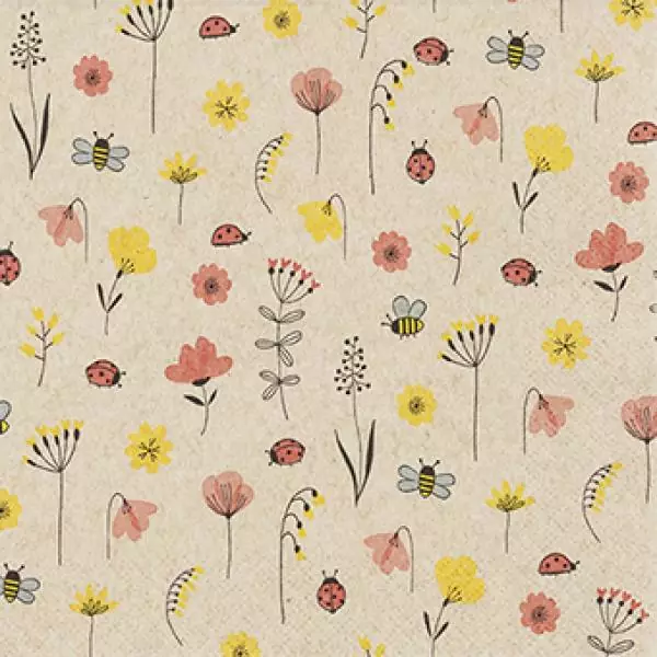 20 Servietten Recycling-Papier Marienkäfer und Bienen | Blumen | Tiere | Frühling | Sommer als Tischdeko 33cm