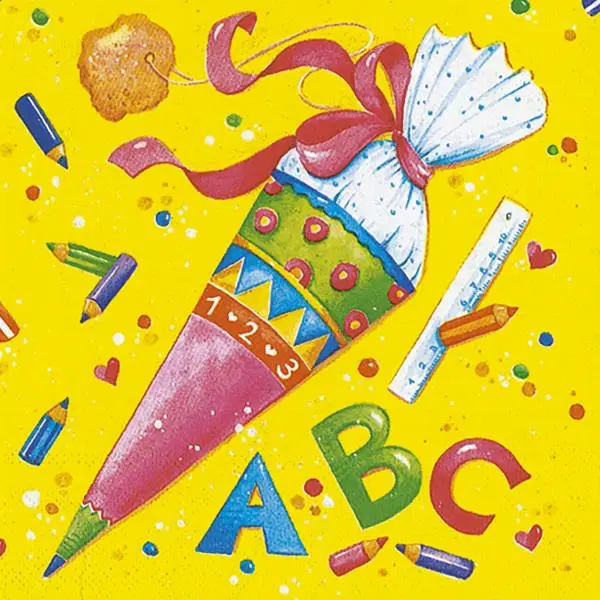 20 Servietten Schulanfang ABC & Schultüte 33 cm