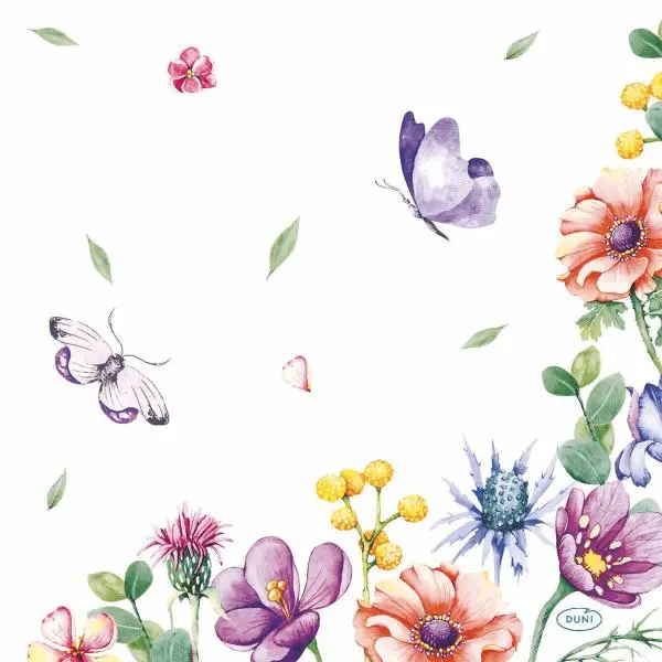 Bunte Servietten mit Sommerblumen und Schmetterlingen – 33 cm – Dekorativ für Gartenparty