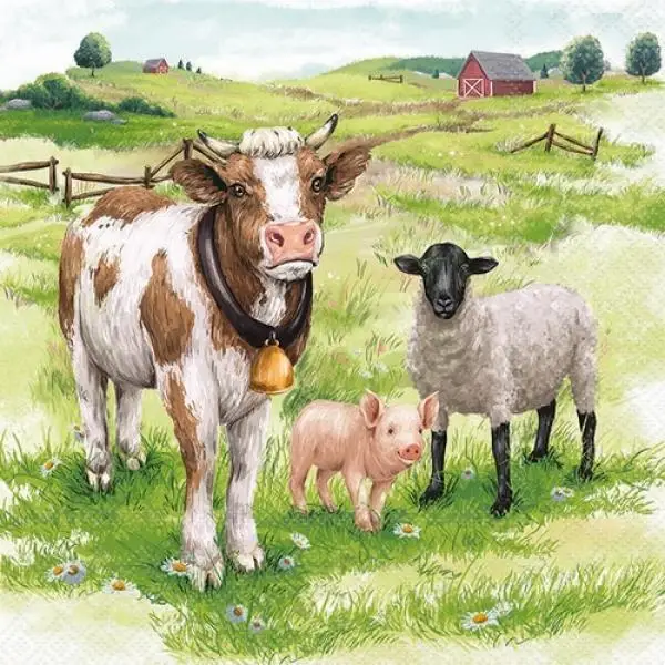 20 Servietten Tiere auf der Farm Kuh, Schwein und Schaf auf der Weide 33cm als Tischdeko 20 Servietten Tiere auf der Farm Kuh, Schwein und Schaf auf der Weide 33cm als Tischdeko