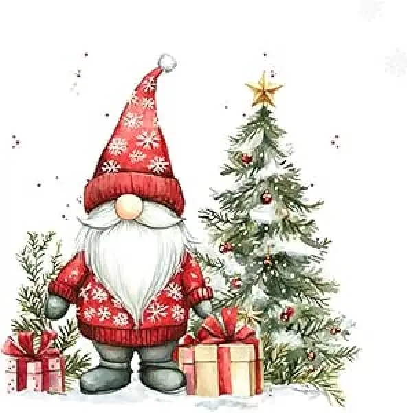 Servietten Weihnachten 20 Stück – Gnom Tomte mit Geschenken am Weihnachtsbaum Servietten Weihnachten 20 Stück – Gnom Tomte mit Geschenken am Weihnachtsbaum