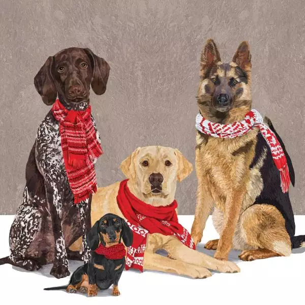 20 Servietten Weihnachten Hunde mit Schal im Winter 33cm