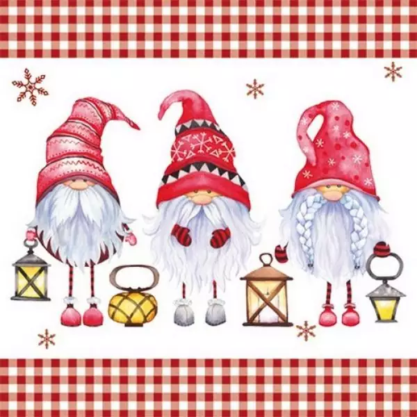 20 Christmas napkins with funny elves gnome and lanterns 33cm