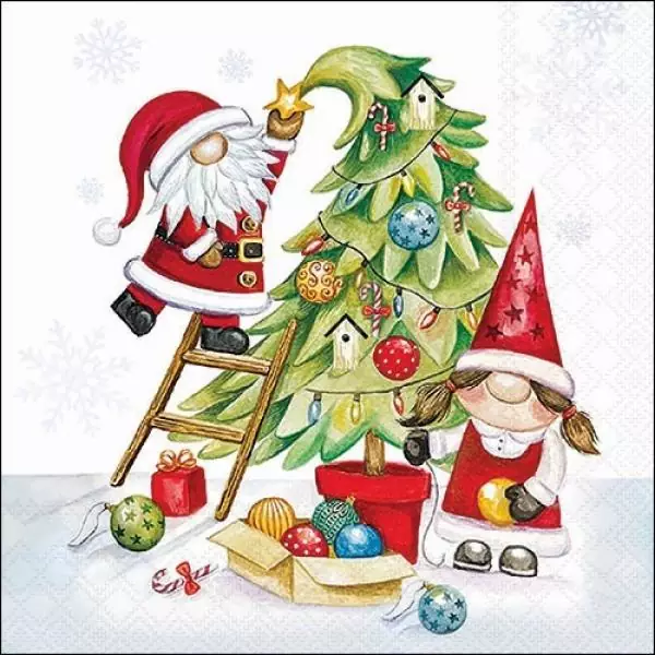 20 Napkins Christmas gnomes decorate the Christmas tree with balls 33cm as table decoration