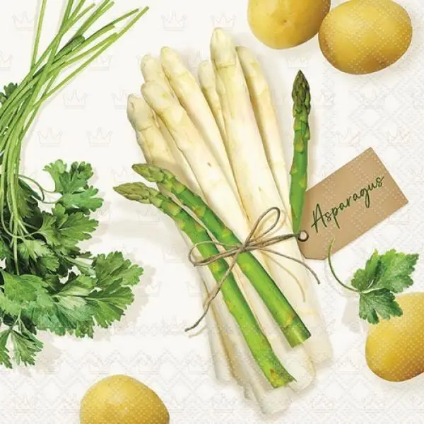 20 Servietten Weißer & Grüner Spargel Illustration 33x33cm – Perfekt zur Spargelsaison