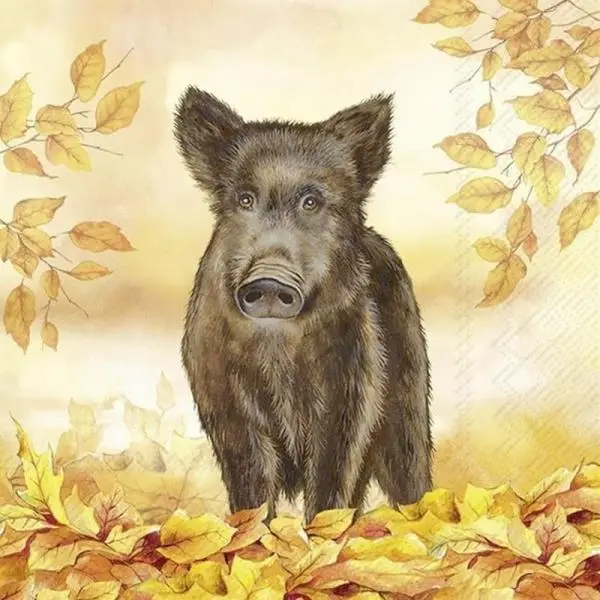 20 Servietten Wildschwein im Herbst in hellen Herbstblättern als Tischdeko 20 Servietten Wildschwein im Herbst in hellen Herbstblättern als Tischdeko