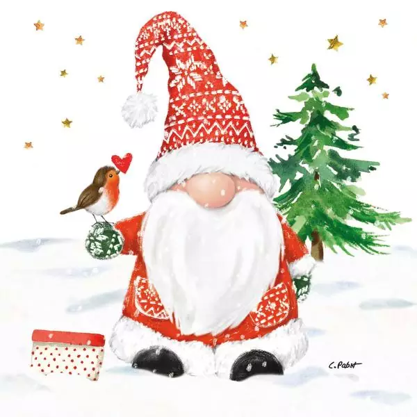 20 napkins winter gnome in the snow with tree for Christmas 33cm