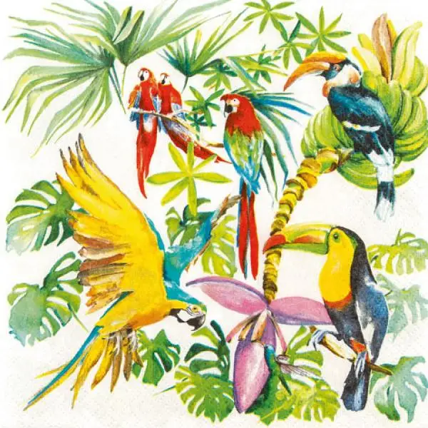 20 napkins Birds of Paradise Animals Parrot 33cm