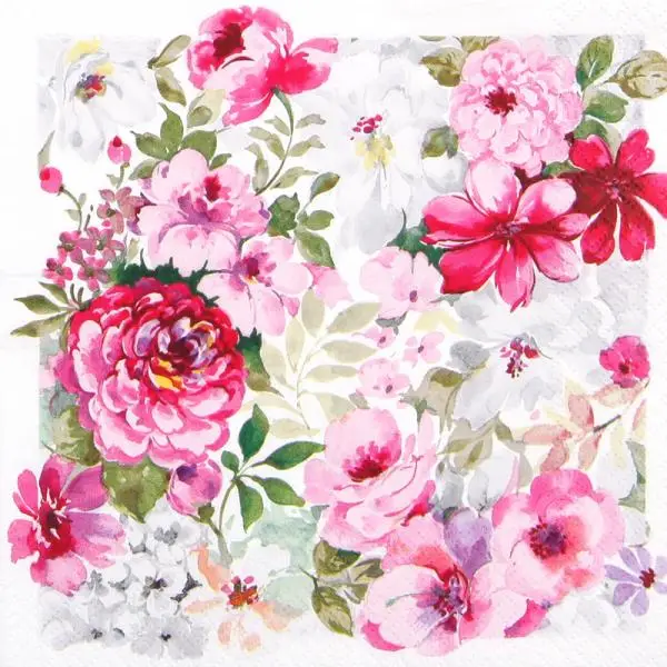 20 Servietten Pfingstrosen Hibiskusblüten Blumen Vintage 33cm