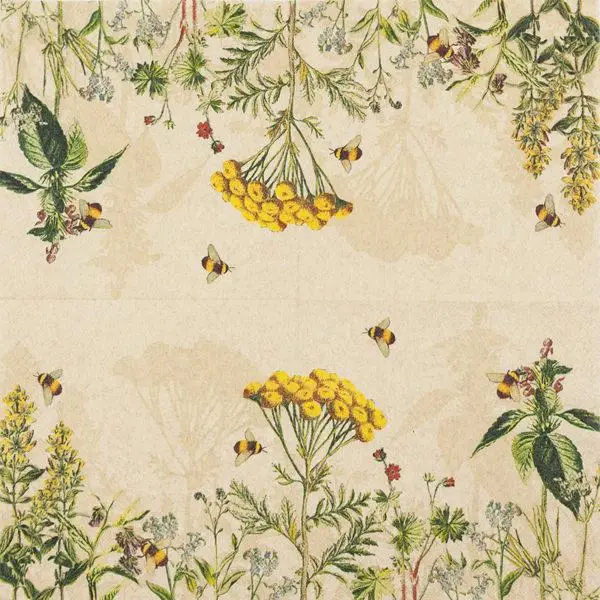 20 napkins flower meadow in spring with bees and summer 33cm- recycling