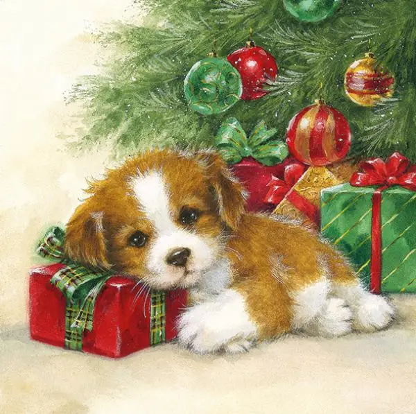 20 Servietten Weihnachten kleiner Hund Tiere Geschenke Weihnachtsbaum Christmas 33cm