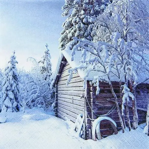 20 Servietten Winter Hütte im Schnee 33cm