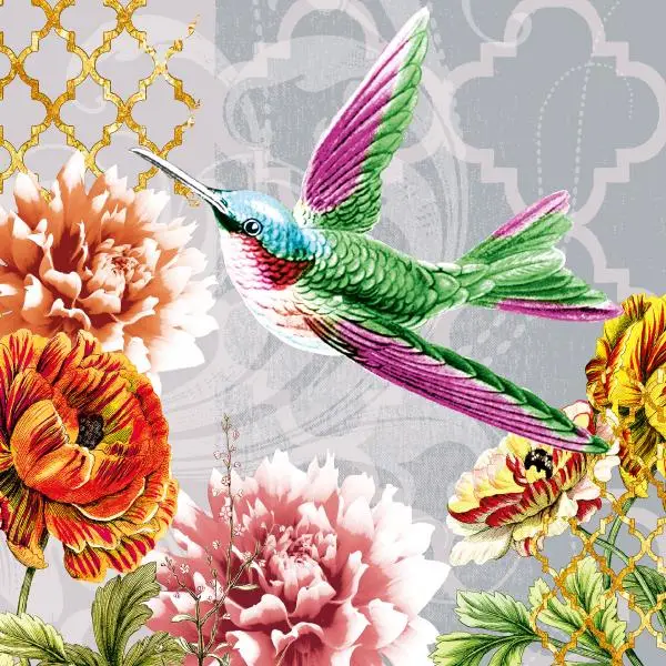 20 Servietten Colibri - Fliegender Kolibri Vogel Tiere Blumen Vintage 33cm