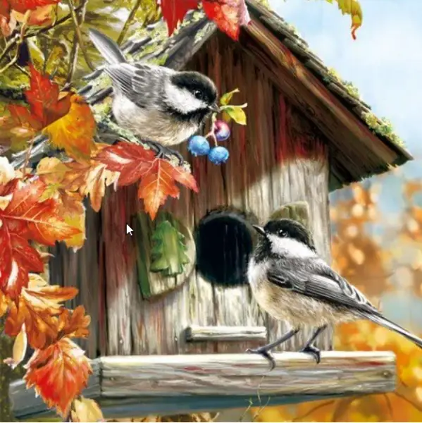 20 Servietten Vogelhaus im Herbst Vögel Herbstblätter Tiere 33cm