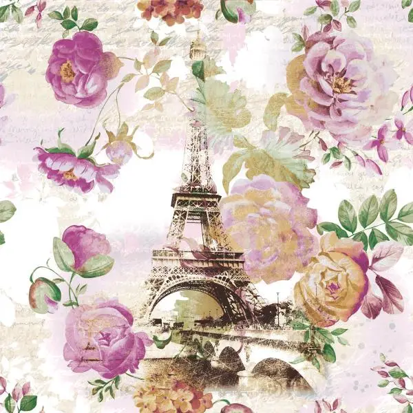20 napkins roses on Eiffel Tower Paris France Flowers Vintage 33cm