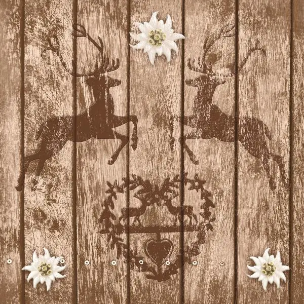 20 napkins deer and edelweiss on wood Oktoberfest Bavarian Bavaria 33cm