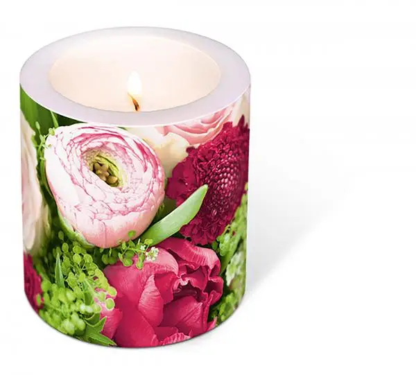 1 candle A wealth of flowers Höhe 10, Durchmesser 9 cm