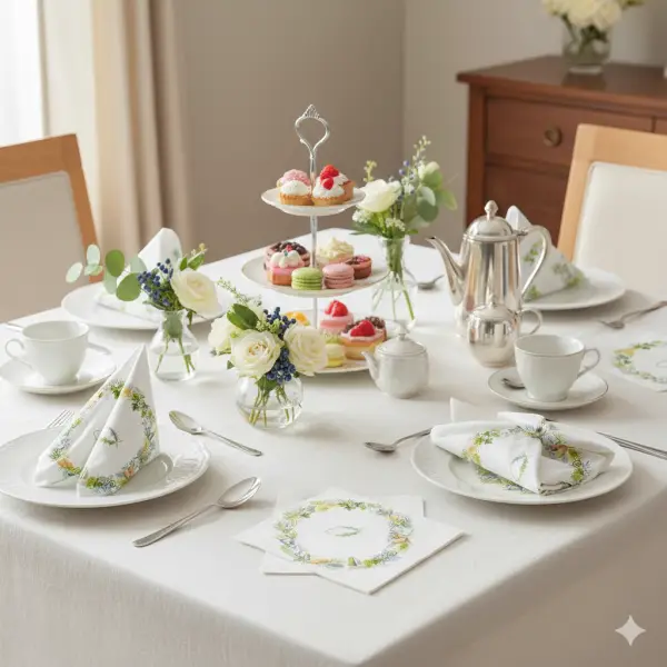 Kaffeetafel mit Serviette Christlicher Kranz