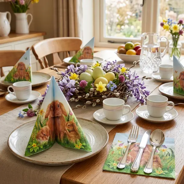 gedeckte Ostertafel mit Servietten