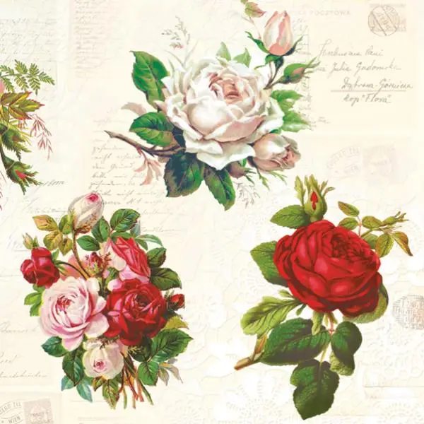 20 napkins English roses vintage 33cm