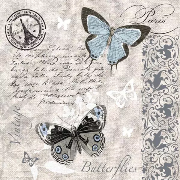 20 Servietten Schmetterlinge auf Postkarte Vintage Paris 33cm