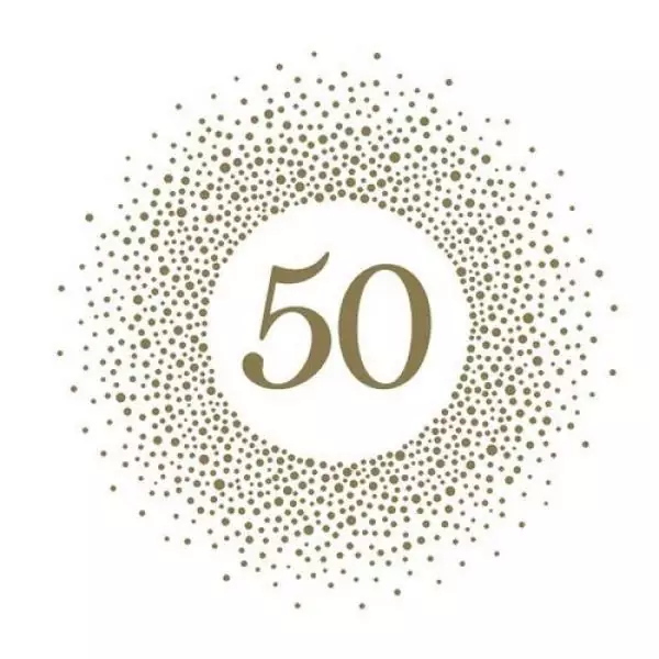 20 Servietten 50 Jahre Geburtstag goldene Hochzeit Jubiläum mit Konfetti Gold 33cm als Tischdeko