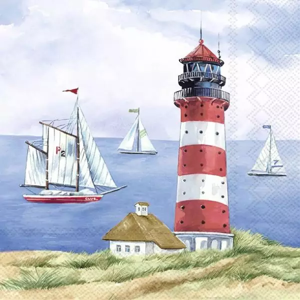 20 Napkins Maritime Lighthouse Ship Dune Beach Kate Sailboat for table decoration 33cm