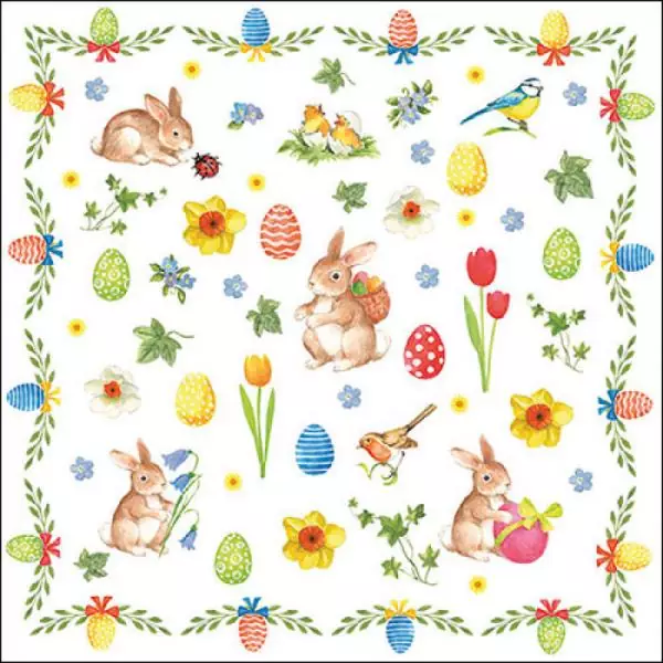 20 napkins Easter collection Easter bunny on Easter meadow with eggs and flowers 33cm as table decoration