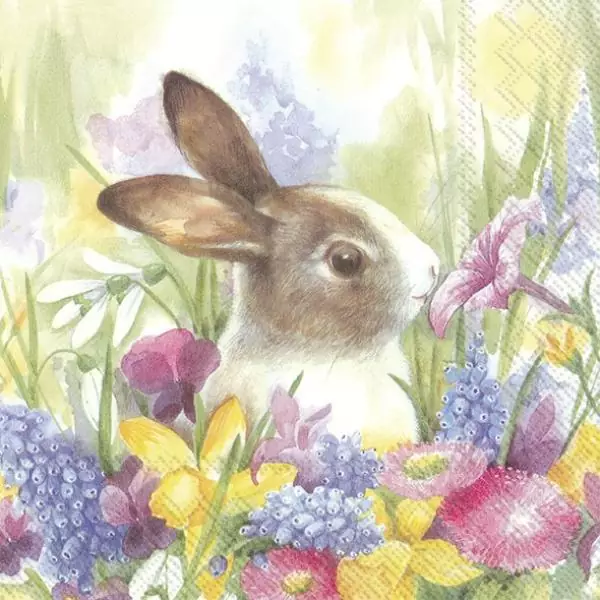 20 Easter napkins Bunny in a field of flowers Vintage as a table decoration 33cm