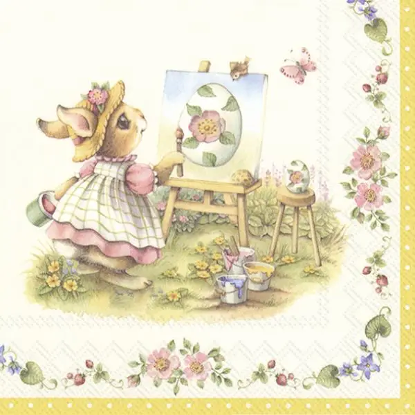 20 napkins Easter with rabbit family Vintage 33cm