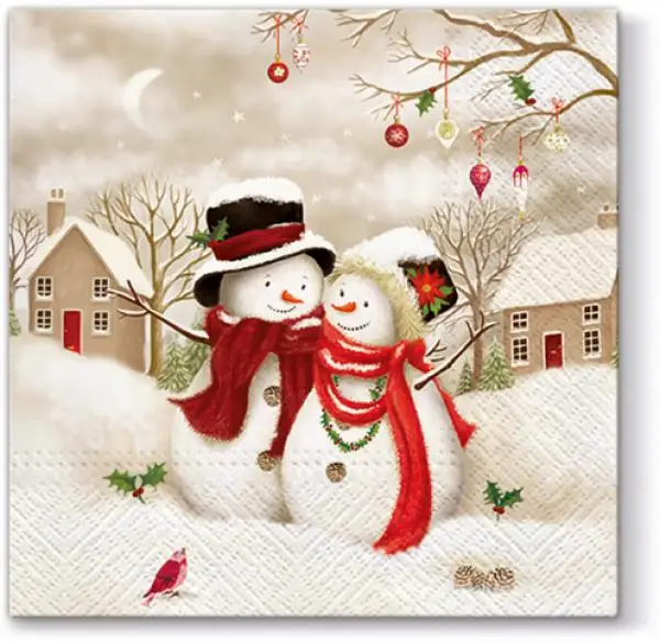Napkins Snowman for Two in Winter | Couple with scarf and nose 20 pieces, 33cm