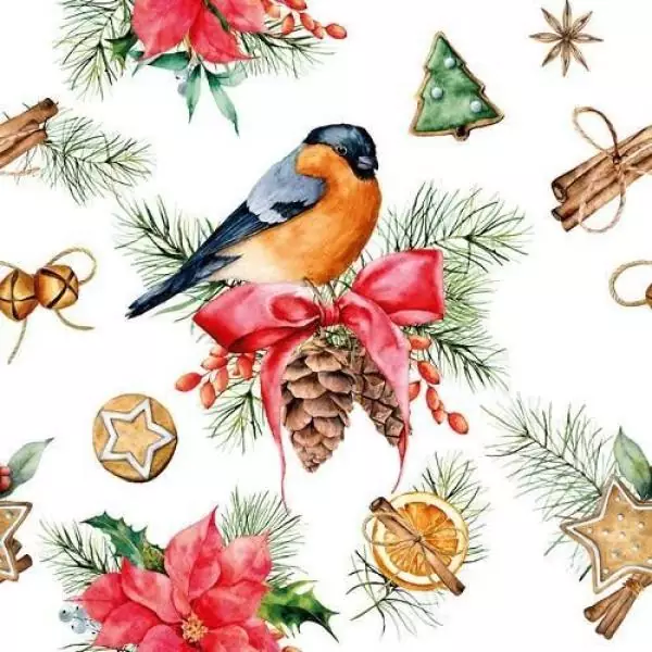 20 Servietten Weihnachten Vogel mit Weihnachtsdeko Laterne Zimt Orange als Tischdeko 33cm