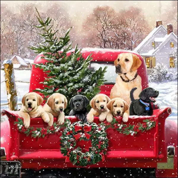 20 Servietten Weihnachtsbaum und Familie Hund zu Weihnachten 33cm