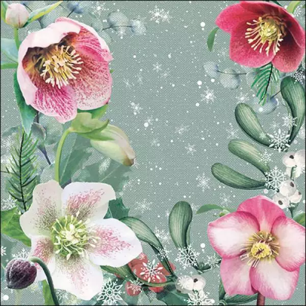 20 napkins Christmas flowers Christmas roses and branches as table decorations for Christmas 33cm