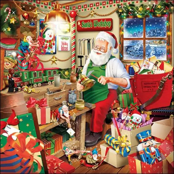 20 napkins Santa Claus elf workshop gifts 33cm