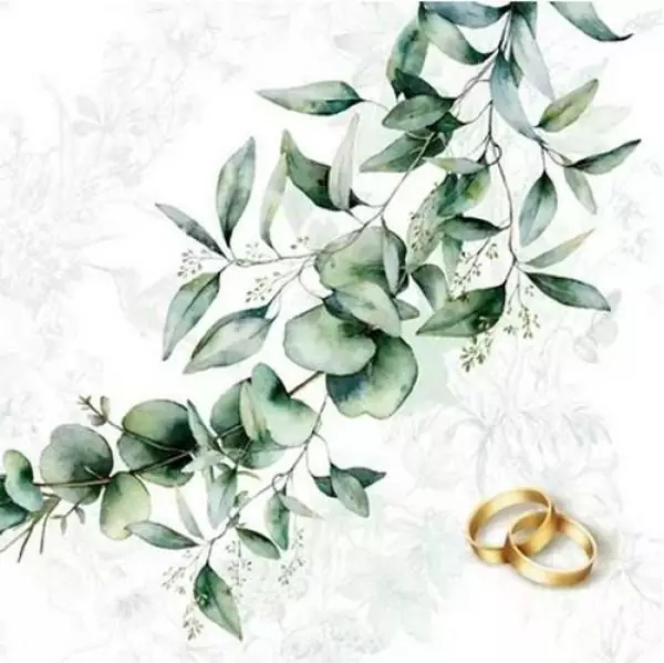 20 Servietten goldene Ringe an Eukalyptus zur Hochzeit und Liebe als Tischdeko 33cm