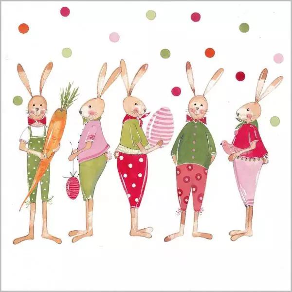20 napkins funny Easter bunnies with carrots and Easter eggs in spring for Easter as a table decoration