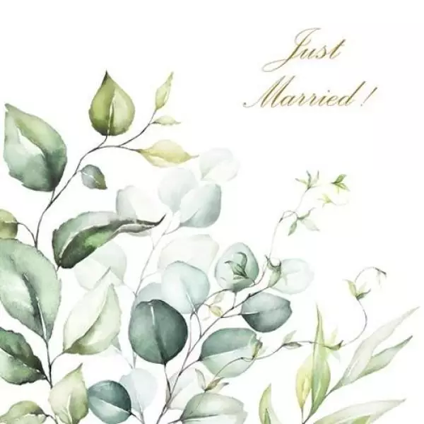 20 napkins romantic wedding Just Married Eucalyptus 33cm as table decoration