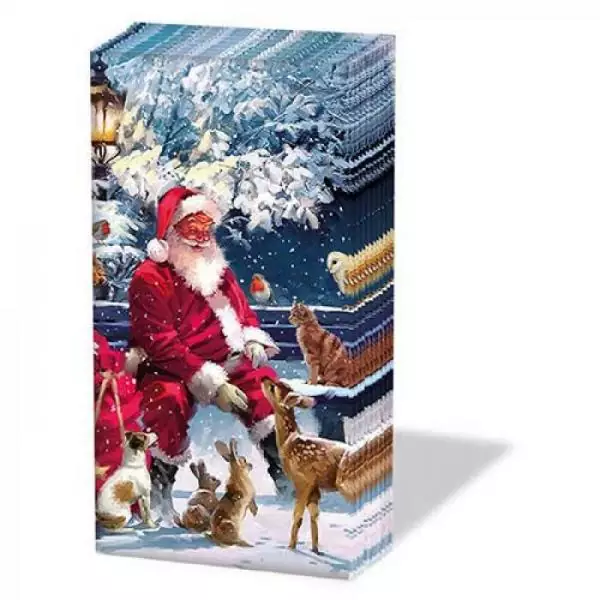10 handkerchiefs Santa Claus and the animals in the forest, deer, rabbit, owl, squirrel 33cm