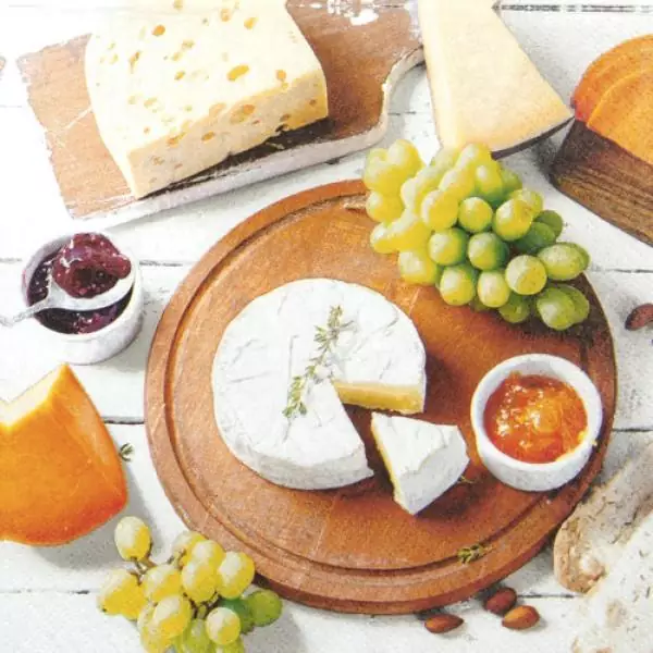 20 Servietten Käse und Weintrauben zum Essen und Trinken als Tischdeko 33cm